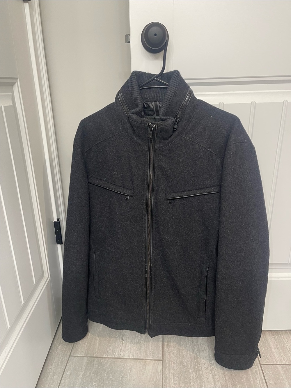 Express Men's Black Wool-Blend Zip-Up Coat